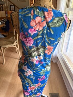 Lilian Blue Tropical Floral Twist-Front Midi Dress